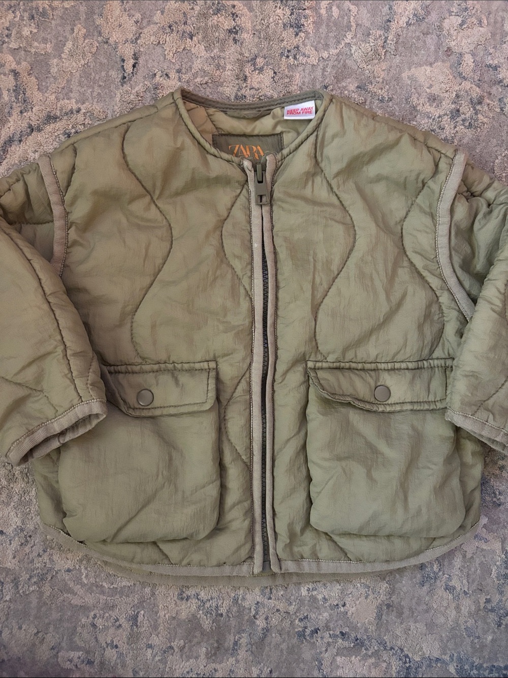 Zara Kids Quilted Jacket in Olive Green